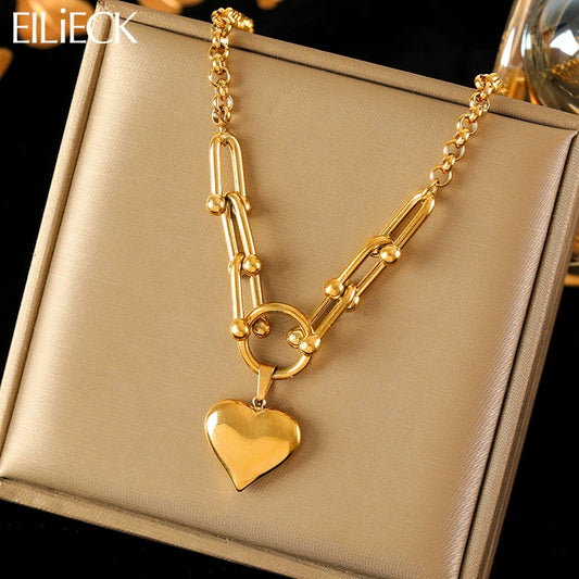 EILIECK 316L Stainless Steel Heart Pendant Necklace - 18K Gold Plated Waterproof Love Jewelry - Lylamor.com