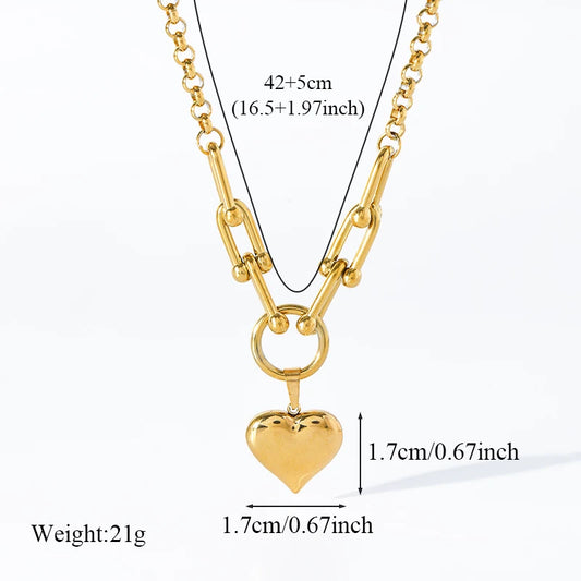 EILIECK 316L Stainless Steel Heart Pendant Necklace - 18K Gold Plated Waterproof Love Jewelry - Lylamor.com