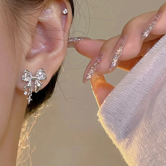 Bowknot Zircon Stud Earrings | Korean-Inspired Pink Crystal Jewelry for Women - Lylamor.com