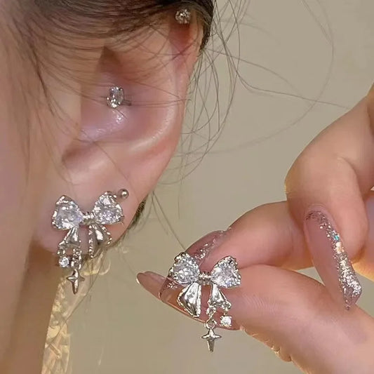 Bowknot Zircon Stud Earrings | Korean-Inspired Pink Crystal Jewelry for Women - Lylamor.com