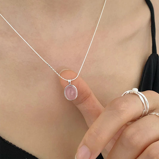 925 Sterling Silver Moonstone Necklace – Elegant Pink Crystal Pendant for Women - Lylamor.com