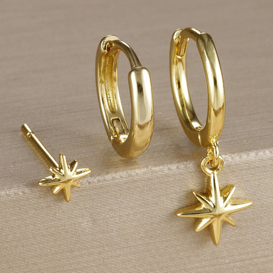3-Piece Star Drop Earrings Set | 18K Gold Plated Stainless Steel Punk Jewelry - Lylamor.com