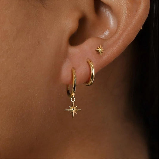 3-Piece Star Drop Earrings Set | 18K Gold Plated Stainless Steel Punk Jewelry - Lylamor.com