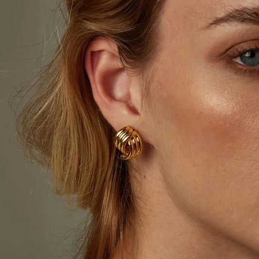 Glossy Three-Layer Knot Earrings | Gold Stainless Steel Vintage Jewelry for Women - Lylamor.com