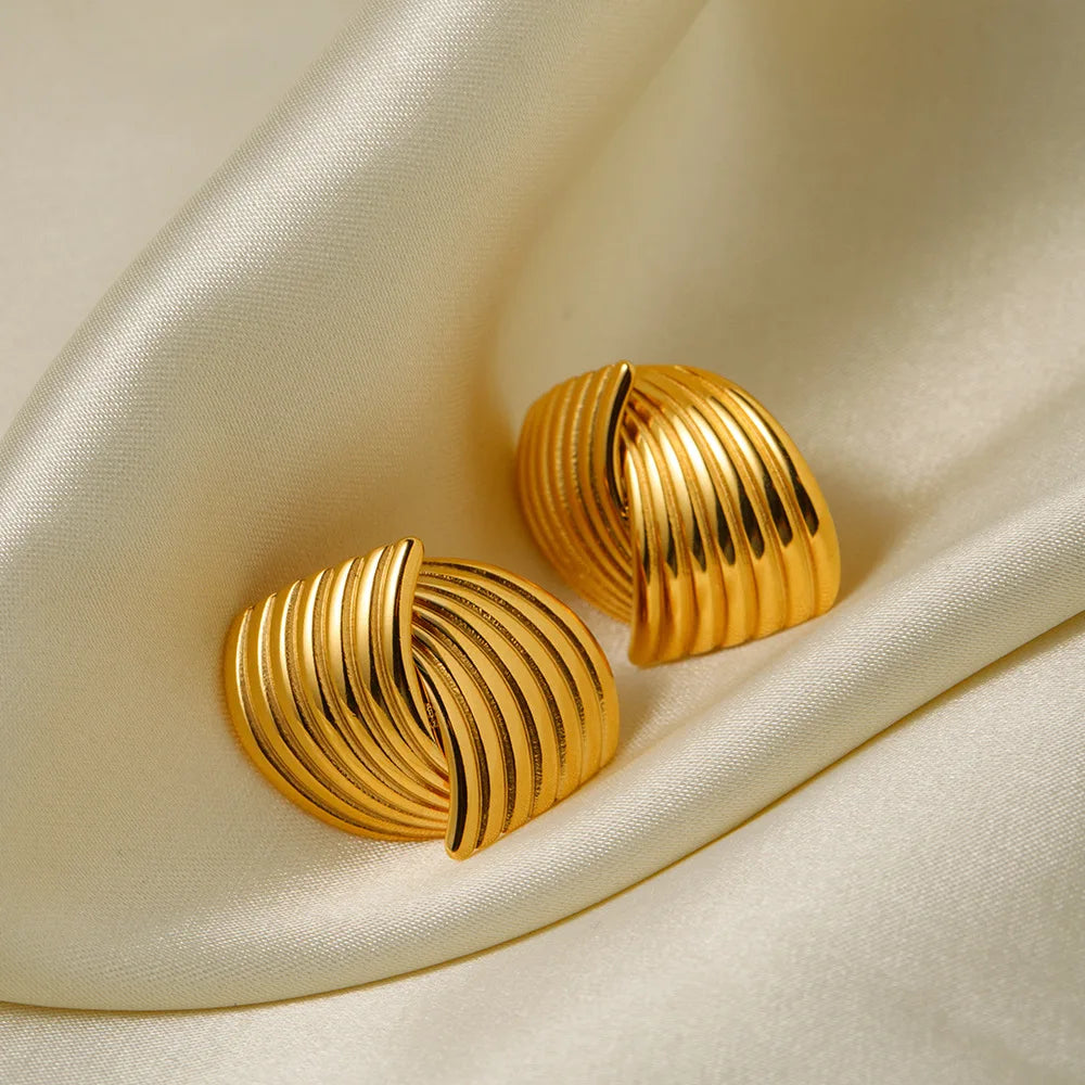 Glossy Three-Layer Knot Earrings | Gold Stainless Steel Vintage Jewelry for Women - Lylamor.com