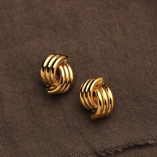 Glossy Three-Layer Knot Earrings | Gold Stainless Steel Vintage Jewelry for Women - Lylamor.com