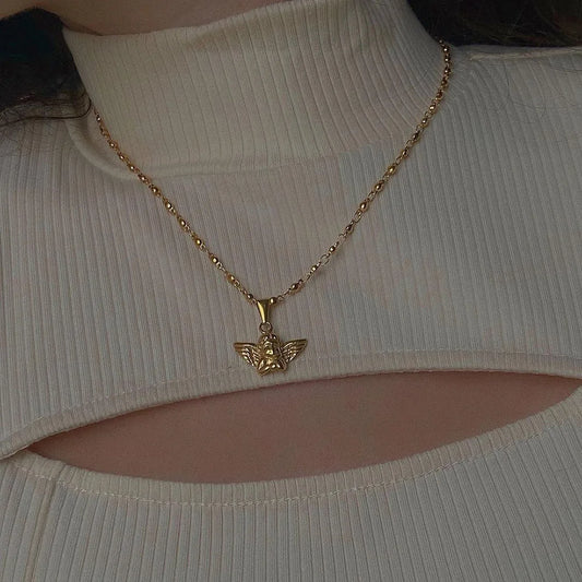 Bohemian Cherub Pendant Necklace – Chunky Gold-Plated Chain Necklace for Women - Lylamor.com