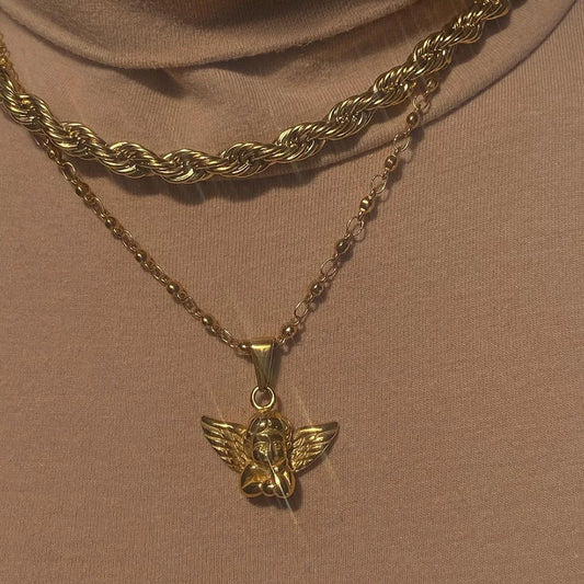 Bohemian Cherub Pendant Necklace – Chunky Gold-Plated Chain Necklace for Women - Lylamor.com
