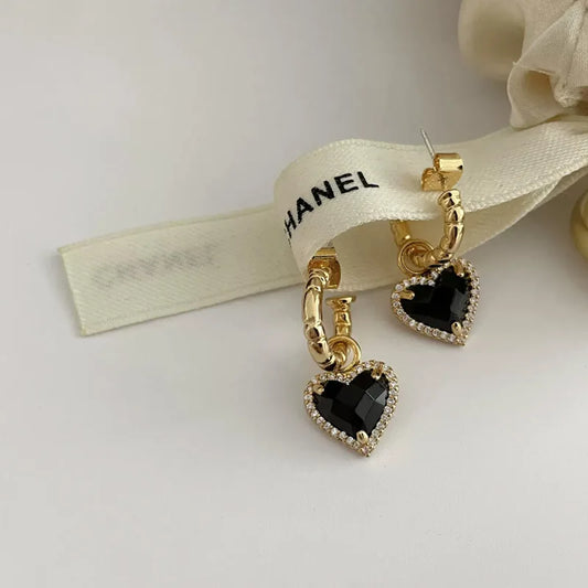 LIVVY Black LOVE Heart Earrings - Zircon Drop Elegant Couple Jewelry for Women - Lylamor.com