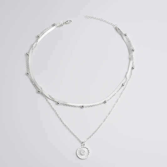 925 Sterling Silver Three-Layer Necklace | Minimalist Snake & Ball Chain Jewelry - Lylamor.com