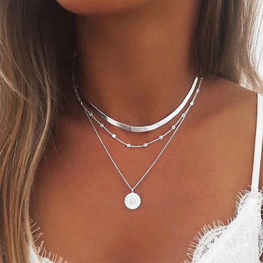 925 Sterling Silver Three-Layer Necklace | Minimalist Snake & Ball Chain Jewelry - Lylamor.com