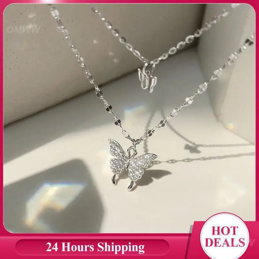 Double Layer Butterfly Pendant Necklace | Sparkling Joker Inspired Jewelry - Lylamor.com