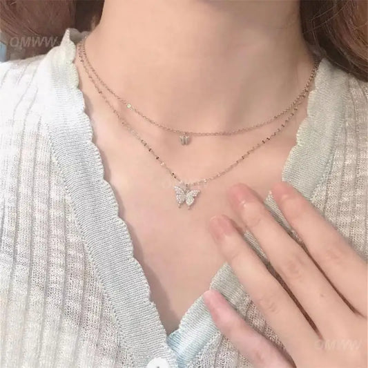 Double Layer Butterfly Pendant Necklace | Sparkling Joker Inspired Jewelry - Lylamor.com