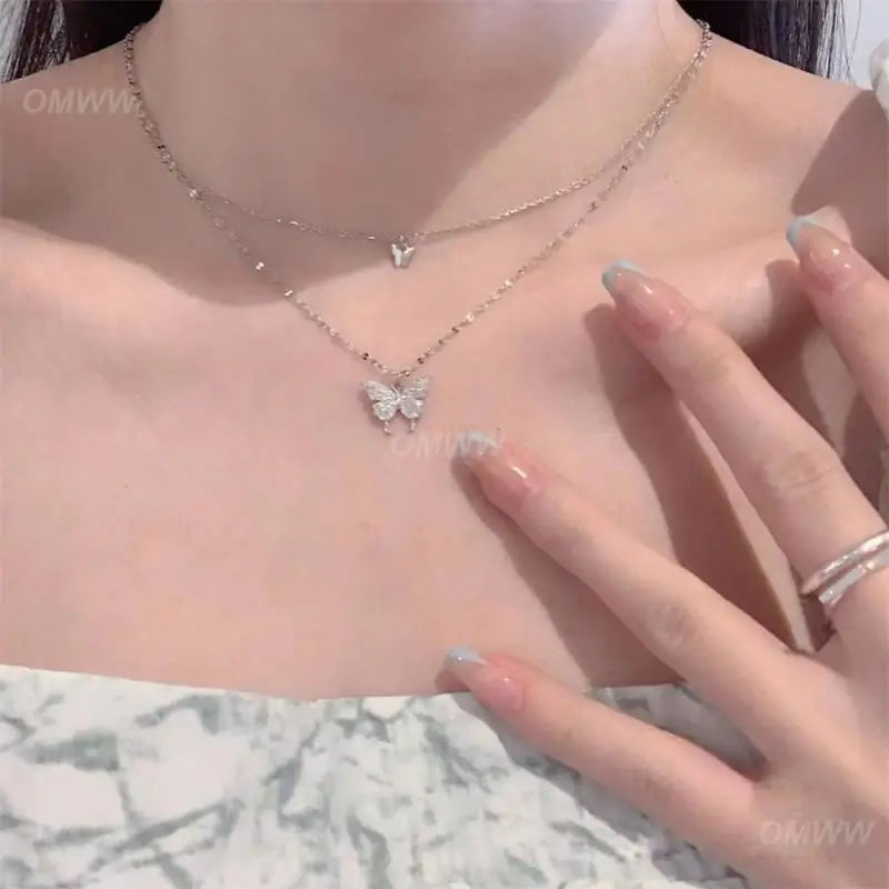 Double Layer Butterfly Pendant Necklace | Sparkling Joker Inspired Jewelry - Lylamor.com