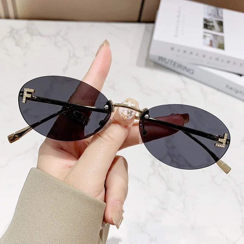Elegant Diamond Oval Sunglasses for Men | Premium Rimless "F" Letter Design Car Shades - Lylamor.com