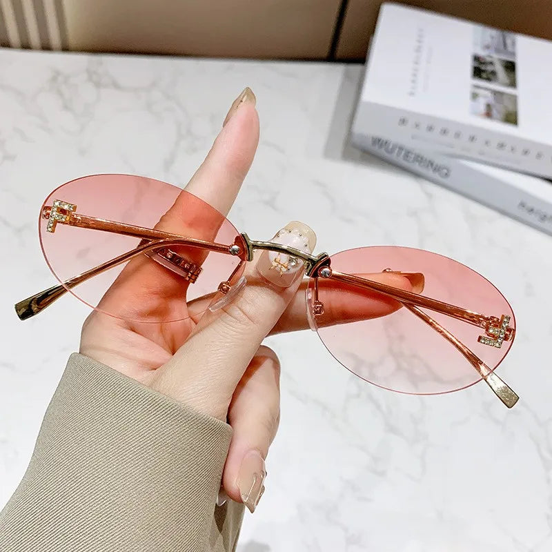 Elegant Diamond Oval Sunglasses for Men | Premium Rimless "F" Letter Design Car Shades - Lylamor.com
