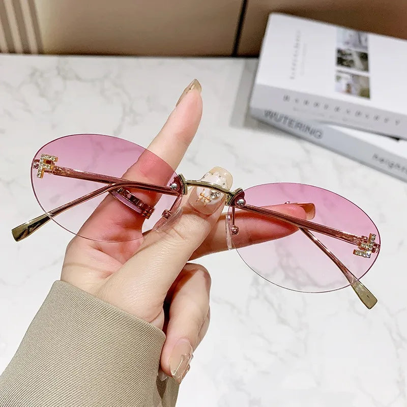 Elegant Diamond Oval Sunglasses for Men | Premium Rimless "F" Letter Design Car Shades - Lylamor.com
