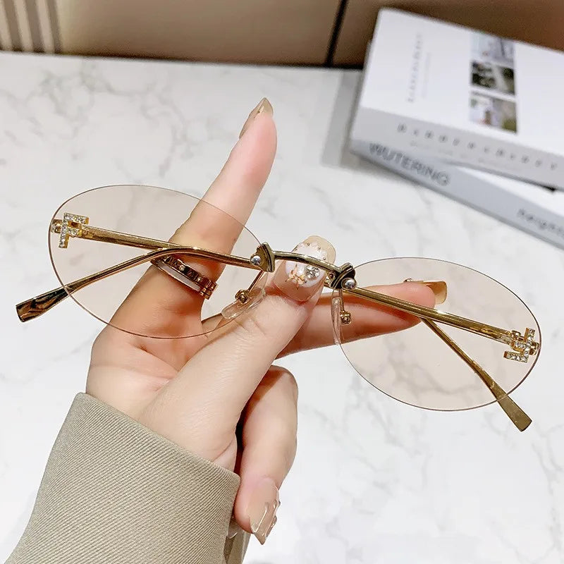 Elegant Diamond Oval Sunglasses for Men | Premium Rimless "F" Letter Design Car Shades - Lylamor.com