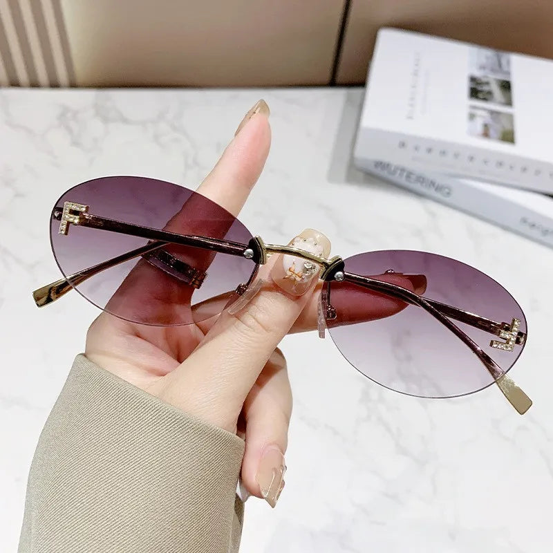 Elegant Diamond Oval Sunglasses for Men | Premium Rimless "F" Letter Design Car Shades - Lylamor.com
