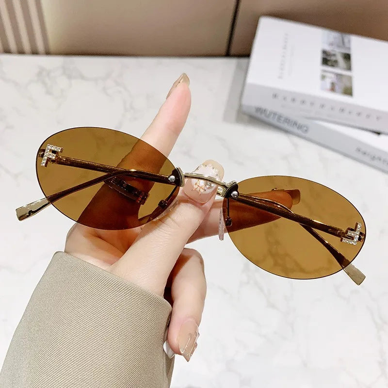 Elegant Diamond Oval Sunglasses for Men | Premium Rimless "F" Letter Design Car Shades - Lylamor.com