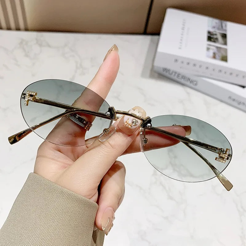 Elegant Diamond Oval Sunglasses for Men | Premium Rimless "F" Letter Design Car Shades - Lylamor.com