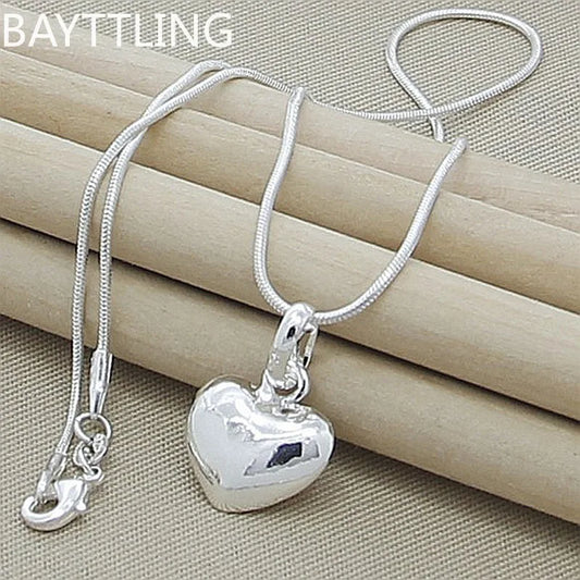 Luxury 925 Sterling Silver Solid Heart Necklace - 18-24" Adjustable Snake Chain for Women - Lylamor.com