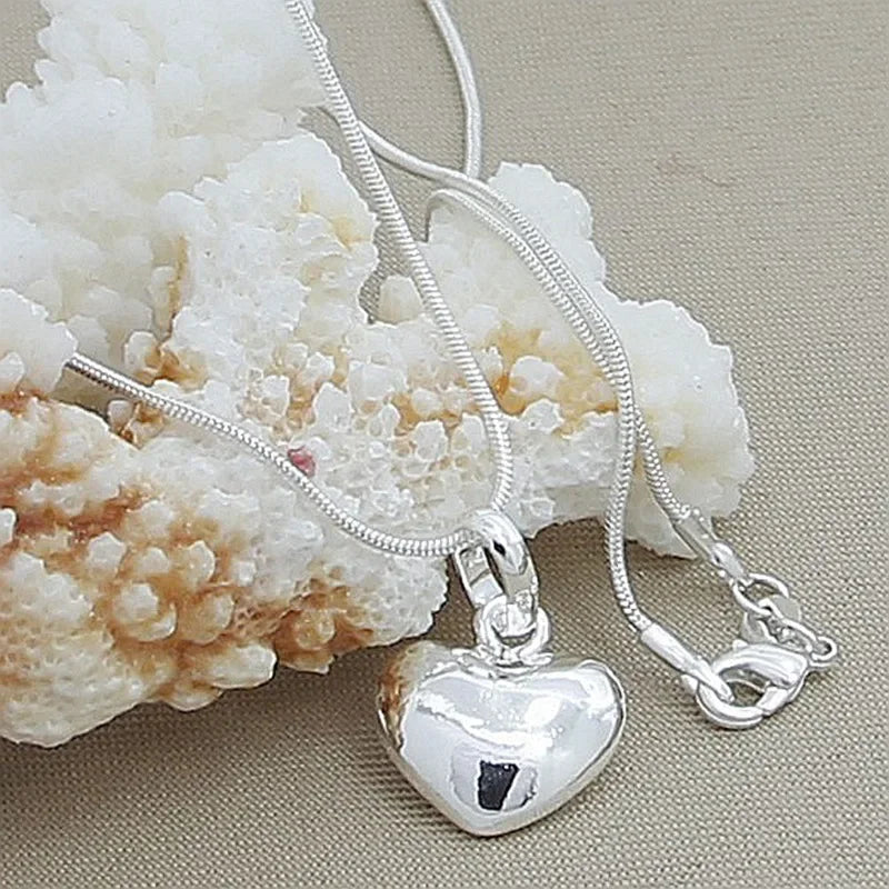 Luxury 925 Sterling Silver Solid Heart Necklace - 18-24" Adjustable Snake Chain for Women - Lylamor.com