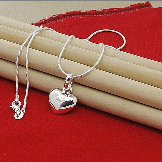 Luxury 925 Sterling Silver Solid Heart Necklace - 18-24" Adjustable Snake Chain for Women - Lylamor.com