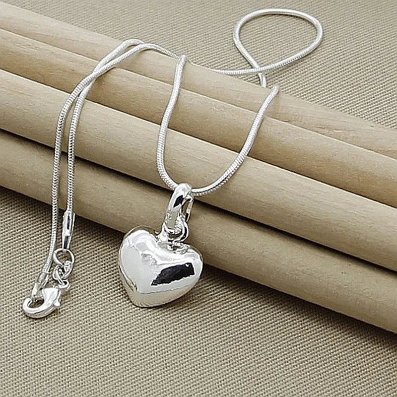 Luxury 925 Sterling Silver Solid Heart Necklace - 18-24" Adjustable Snake Chain for Women - Lylamor.com