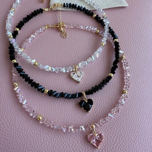 Vintage Baroque Zircon Heart Pendant Necklace – Boho Geometric Crystal Chain Jewelry for Women - Lylamor.com