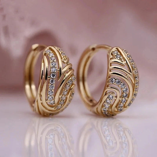 Fashion Gold Geometric Hoop Earrings - Hollow Zircon Wedding Jewelry - Lylamor.com